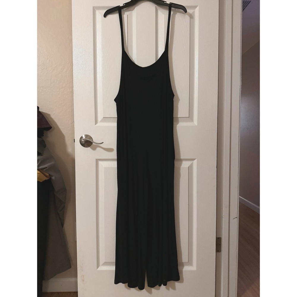 elloh‎ black wide leg jumpsuit spaghetti strap one piece women's size Large